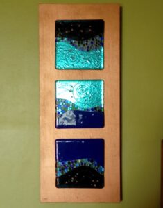 River Pebbles Trytich wall art - 9" x 23" framed